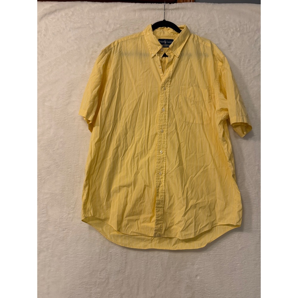 Ralph Lauren Mens XL Classic Fit Yellow Pinstripe Short Sleeve Button Down Shirt
